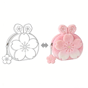 Bolsa de Peluche Personalizada con Forma de Flor de <span class=keywords><strong>Sakura</strong></span>, Orejas de Conejo y Adorno Floral, Transforma tu Diseño de Dibujos Animados en una Bolsa de Peluche de Alta Calidad - Product Image 1