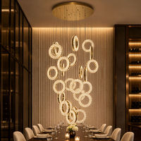 Lustre de Luxe en Cristal pour Escalier, Suspension Circulaire LED en Titane Doré pour Hall d'Entrée