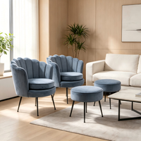 Fauteuil de salon de luxe en velours premium avec dossier en forme de pétale, pieds en métal doré pour salon, hôtel, café