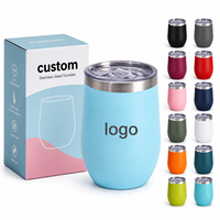 Großhandel Maßgefertigter 12oz 304 Edelstahl Doppelwandiger Vakuumisolierter Eiförmiger Mini-Wein-Kaffee-Becher mit Deckel für Feiertagspartys