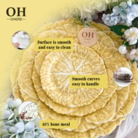 Assiette de présentation en céramique jaune colorée motif chou, assiette de dîner de luxe pour mariage, service de table en porcelaine fine à motif floral en relief pour événements et location