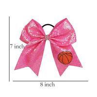Élastique à cheveux rose scintillant pour filles avec nœud de cheerleading et ballon de sport – Football/Basketball/Baseball/Badminton pour enfants et cheerleading