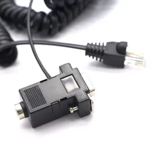Custom RJ45 male 8P8C to DB9 female side with power DC5521 female chassis connector adapter spring cable