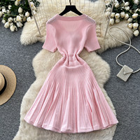 Robe Courte Tricotée Femme 6 Couleurs Col V Moulante Décontractée Taille Unique