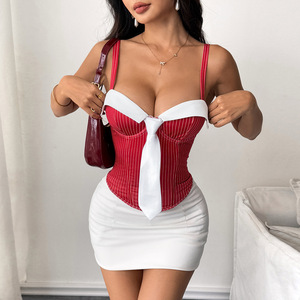 <span class=keywords><strong>Crop</strong></span> <span class=keywords><strong>top</strong></span> pour <span class=keywords><strong>femme</strong></span>, coupe basse, avec nœud papillon et motif chevron contrastant ; Corset pour <span class=keywords><strong>femme</strong></span> - Product Image 3