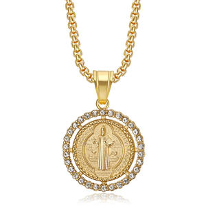 Accessoires en acier inoxydable hypoallergéniques Hip Hop brillant Zircon or argent prêtre collier pendentif exorciste de <span class=keywords><strong>Saint</strong></span> Benoît - Product Image 4