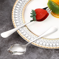Vente en gros de cuillères-fourchettes en acier inoxydable 2 en 1 avec finition polie miroir, manche long, pour salades, pâtes et nouilles instantanées