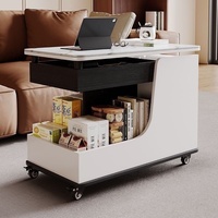 Table d'appoint mobile sur roulettes avec rangement, construction en bois massif, hauteur réglable, meuble d'appoint relevable pour canapé, style moderne