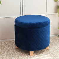 Pouf en velours Gonflable Repose-pieds Chaise De Stockage Bouffée Boîte Ronde Moderne Tufté Tissu Tabouret