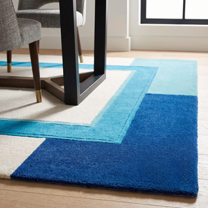 Tapis géométrique moderne en laine tuftée à la main, motif color block, design abstrait contemporain pour salon, chambre et décoration intérieure - Product Image 4