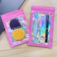 Custom Logo Kleurrijke Regenboog Iriserende Herbruikbare Zip Lock Plastic Laser Holografische Make-Up Bag Hologram Rits Zakken