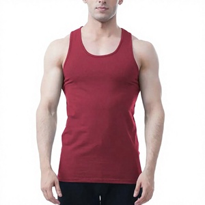 เสื้อกล้ามคอกลมสีแดงสำหรับผู้ชาย เสื้อกั๊กแขนกุดสีพื้นลำลอง เสื้อยืดออกกำลังกาย เสื้อกล้ามผู้ชายแบบเรียบง่ายทันสมัย - Product Image 1