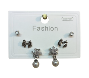 Orecchini pendenti in argento alla moda con cristalli a forma di fiocco di neve e perle finte per gioielli da festa da donna - Product Image 1