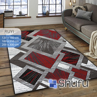 Tapis fin en flanelle de polyester Shufu, à poils moyens, imprimé abstrait moderne, fabriqué à la machine, avec envers antidérapant en caoutchouc, anti-allergique