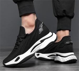 Chaussures d'ascenseur invisibles augmentant la hauteur pour hommes-Baskets de marche sportive tricotées à lacets légères noires - Product Image 6
