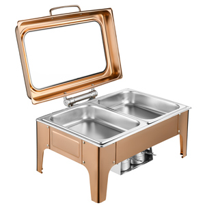 เตาบุฟเฟ่ต์สแตนเลสสีโรสโกลด์9L พร้อมฝาครอบไฮดรอลิกที่ทันสมัยสำหรับโรงแรมและร้านอาหาร - Product Image 2