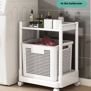 Toilet Storage Rack With Wheel Floor to Ceiling Bathroom <b>Small</b> Cart Storage Cabinet Household Multi-Layer Plastic Laundry <b>Basket</b> - Product Image 5