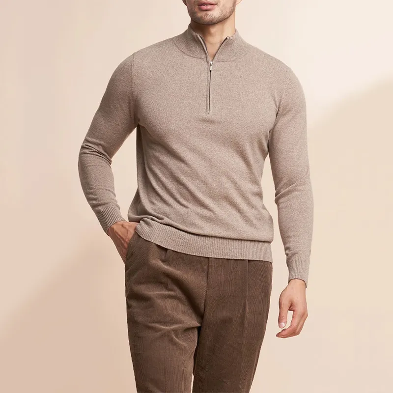 Manufacturer Custom 1/4 zip neck Cashmere Man Pullover knit Wool polo Sweater for men