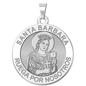 Ciondolo Medaglia Religiosa Rotonda di <span class=keywords><strong>Santa</strong></span> <span class=keywords><strong>Barbara</strong></span> Yiwu Aceon in Acciaio Inossidabile con Immagine Incisa della Vergine Maria con Croce in Mano - Product Image 1