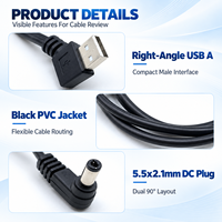 Câble USB A vers DC à angle droit, double connecteur mâle à 90 degrés, gaine en PVC noir, longueur personnalisée, adaptateur OEM, câble d'alimentation DC 5,5x2,1 mm