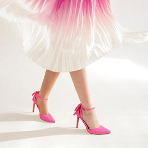 Pumps pour femmes de haute qualité, bout pointu, talons fermés, boucle à la cheville, nœud, sandales à talons pour mariage - Product Image 4