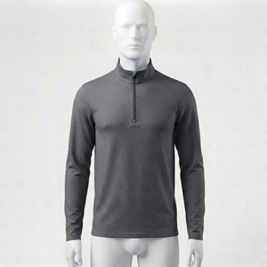 Suéter de Punto Gris Oscuro para Hombre, Cuello Alto, Cierre de Cremallera de un Cuarto, Manga Larga, Corte Regular, para Otoño, Secado Rápido, Diseño Sólido - Product Image 1