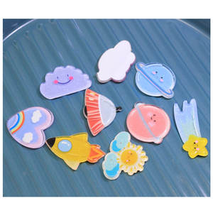 Abalorios acrílicos de la serie del espacio exterior, cuentas de corte de estrella para pendientes, cadena para llaves, accesorios para álbum de recortes, nube, nave espacial, planeta - Product Image 1