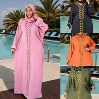 Robe longue musulmane pour femmes du Moyen-Orient avec foulard, Arabie Saoudite, Dubaï, Abaya, robe à manches longues avec paillettes