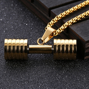 Collier de sport en argent et or, bijoux fantaisie, collier vintage en acier inoxydable avec pendentif haltère de musculation pour homme - Product Image 4