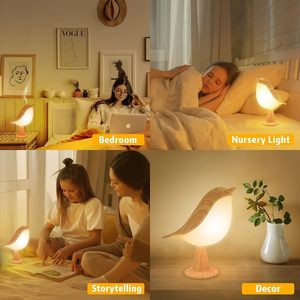かわいい鳥の小型デスクランプ コードレス LED ナイトライト 3 色モード付き タッチセンサー充電式子供用ベッドサイドテーブルランプ - Product Image 6