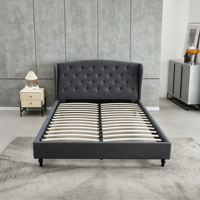 Tête de lit capitonnée à boutons avec sommier en tissu et support en lattes de bois, sans sommier à ressorts requis, lit de chambre à coucher taille Queen ou King