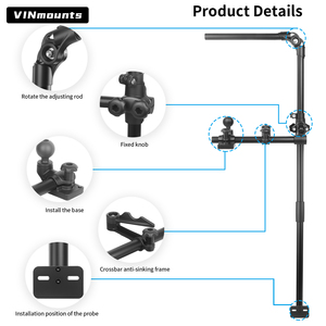 VINmounts 1073 Long Arm Fixed Kayak Fish Finder Mount Live Sonar <b>Bracket</b> 360° Adjustable Marine Mount System - Product Image 3
