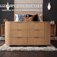 Commode à 10 tiroirs de style moderne et contemporain, luxueuse, faite à la main, écologique, série Byron, en chêne massif et acier inoxydable, pour chambre à coucher