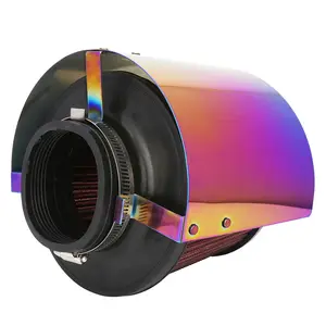 Universal Racing Car 2.5"-5" Neo Chrome Stainless Steel Cone Cold Air Filter Heat Shield Cover