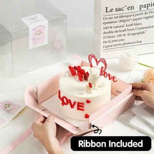 Portable <b>Pink</b> 6 Inch Squared <b>Gift</b> Ribbon Cake Box Flower Packaging <b>Boxes</b> for Valentine's Day - Product Image 3