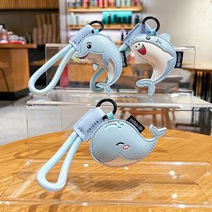 Cartoon Marine Animal <b>Keychain</b> Set Cute Leather Dolphin Whale Pendant Creative Shark Bag Charm Fashionable Car Accessories Gift - Product Image 2