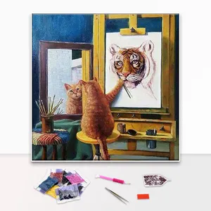 Best-seller imagem pintura a óleo 5d diamante pintura gato e animal diy parede arte decoração especial em forma de diamante artesanato