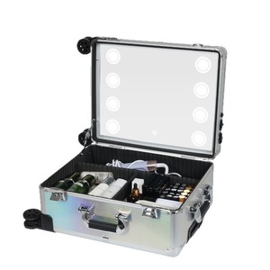 Valise de maquillage portable Obox avec lumière, grande capacité, roulettes, pour le maquillage, le nail art, la broderie et l'usage domestique - Product Image 1