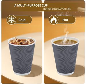 Gobelets à café jetables gris avec couvercles, gobelets à café en papier à paroi ondulée isolée, adaptés aux boissons chaudes/froides au <span class=keywords><strong>chocolat</strong></span> ou au <span class=keywords><strong>cacao</strong></span> - Product Image 6