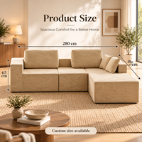 Canapé modulaire en forme de L en velours côtelé PU doux et confortable avec assise profonde et coussins de dossier de soutien pour hôtel et salon