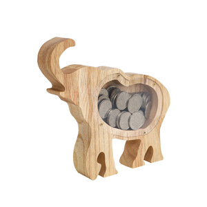 Hucha de madera decorativa, hucha de elefante de dibujos animados de acrílico transparente, hucha de dinero de Año Nuevo para niño, arte en madera. - Product Image 5