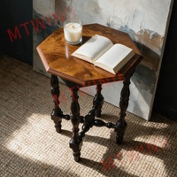 Table d'appoint compacte en bois de palissandre octogonal, pieds en bois de caoutchouc tournés à la main, 17x17x23,6 pouces, finition noyer, pour salon, chambre à coucher