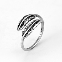 Meilleur cadeau pour la fête des mères, plaqué argent oxydé, Double anneau en forme de Plume