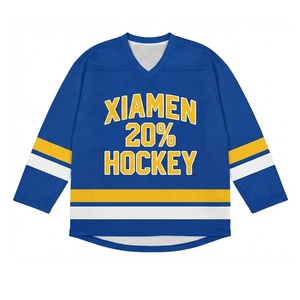 Maillot de hockey sur glace rétro classique personnalisable bleu jaune en maille respirante pour équipe - Product Image 2