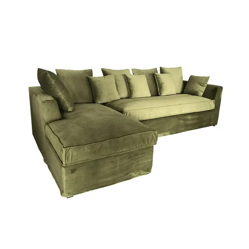 MRS WOODS Hot Selling Modern Classic Sectional Chesterfield Green Velvet Sofa Living Room Furniture