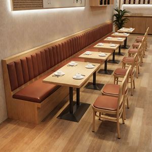 Ensemble table et chaises en bois massif demi-cercle moderne et personnalisé pour usage commercial, restaurants occidentaux, salons de thé, hôtels - Product Image 1