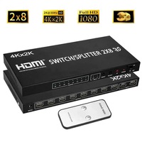 Répartiteur HDMI 2x8 2k * 4k Séparateur HDMI 2 entrées 8 sorties supportant le diviseur d'affichage du projecteur 3D avec télécommande