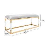 Tabouret d'extrémité de chambre à coucher avec cadre en acier inoxydable doré de luxe Bancs en acrylique velours au design minimaliste pour salle de sport, hôtel et atelier
