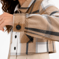 Chaqueta Corta a Cuadros para Mujer, Estilo Shacket, Otoño Invierno, con Botones, Moderna, Casual, Personalizada, OEM, ODM, Venta al Por Mayor