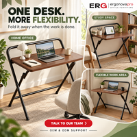 Bureau d'ordinateur pliable avec structure en métal et plateau en imitation bois pour la maison, l'étude et les petits bureaux